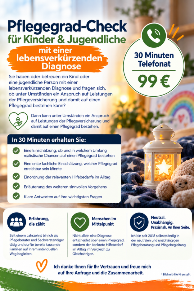 Pflegegrad-Check für Kinder & Jugendliche mit einer lebensverkürzenden Diagnose – 30 Minuten | 99 €
